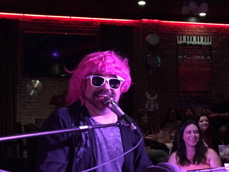 Dueling Hobbits Piano Shannon Pink Wig Sunglasses Goofy Smile